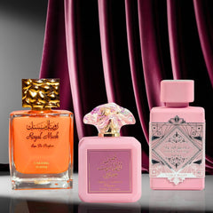 Pink Blush by Ard Al Zaafaran, Noble Blush by Lattafa & Caramel Toffee by Surrati - Eau De Parfum Sprays 100ML (3.4 OZ) | A Decadent Trio of Fruity Florals & Creamy Gourmands. (Bundle) - Intense Oud
