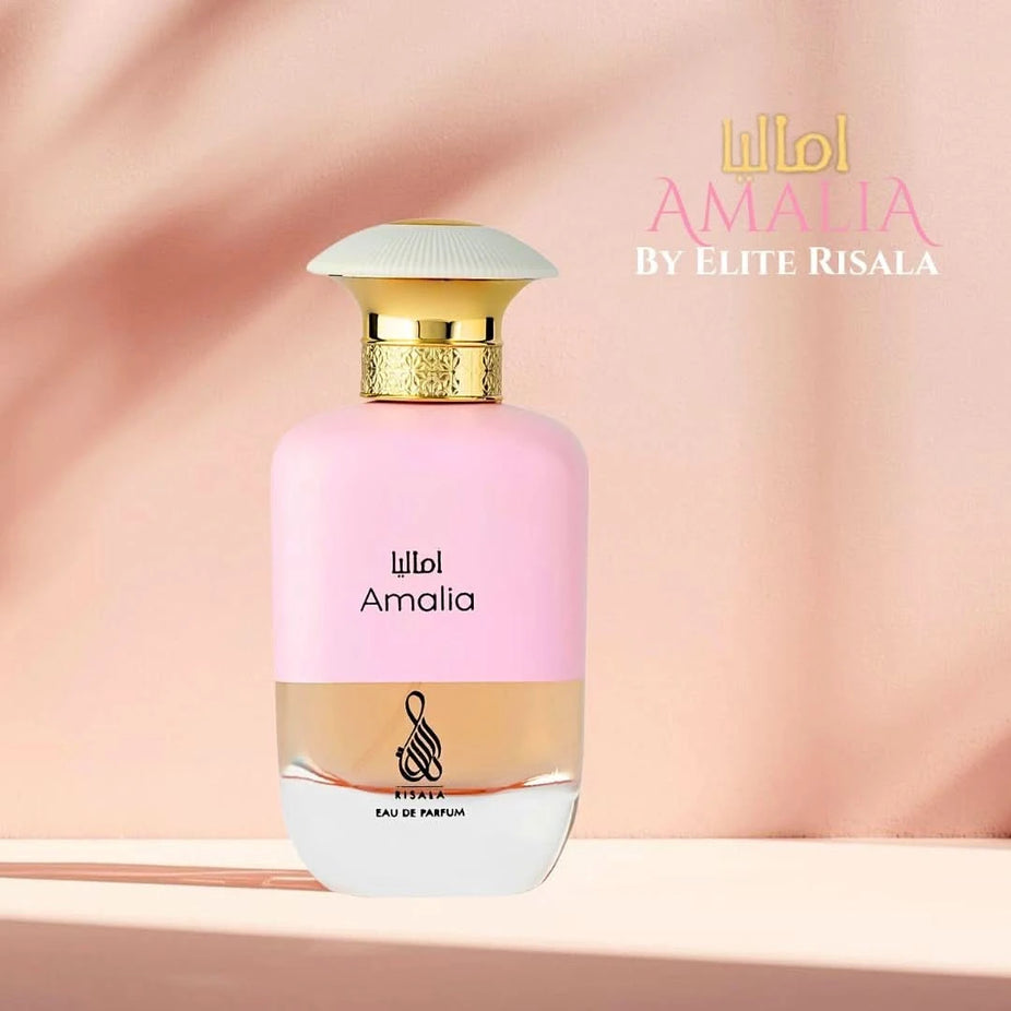 Elite Risala Amalia Eau de Parfum Spray 100ml, elegant fragrance bottle with floral and fresh scent notes.