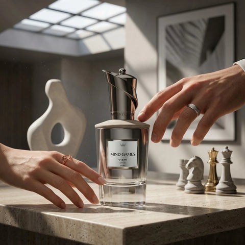 Vieri Extrait de Parfum by Mind Games in a 100ml bottle, showcasing the elegant glass container and cap of this EDP fragrance.