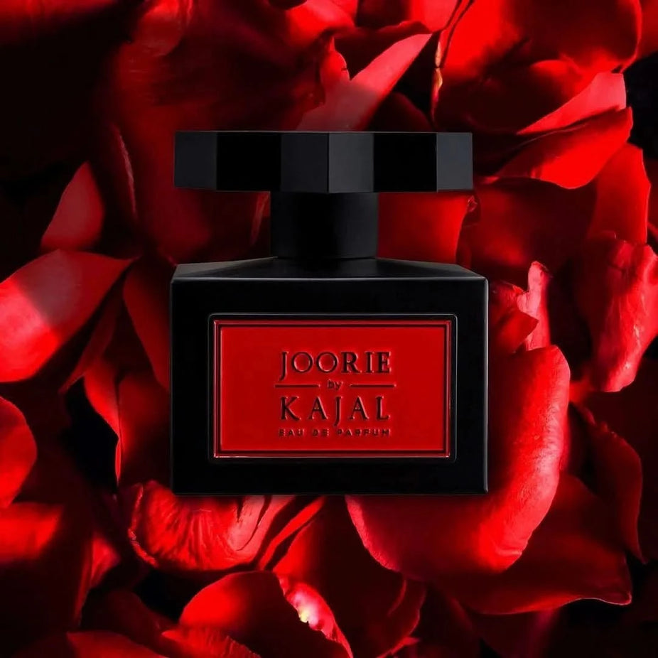 Kajal Joorie Eau de Parfum spray 100ml bottle with elegant design, showcasing the fragrance's sleek glass container and cap.