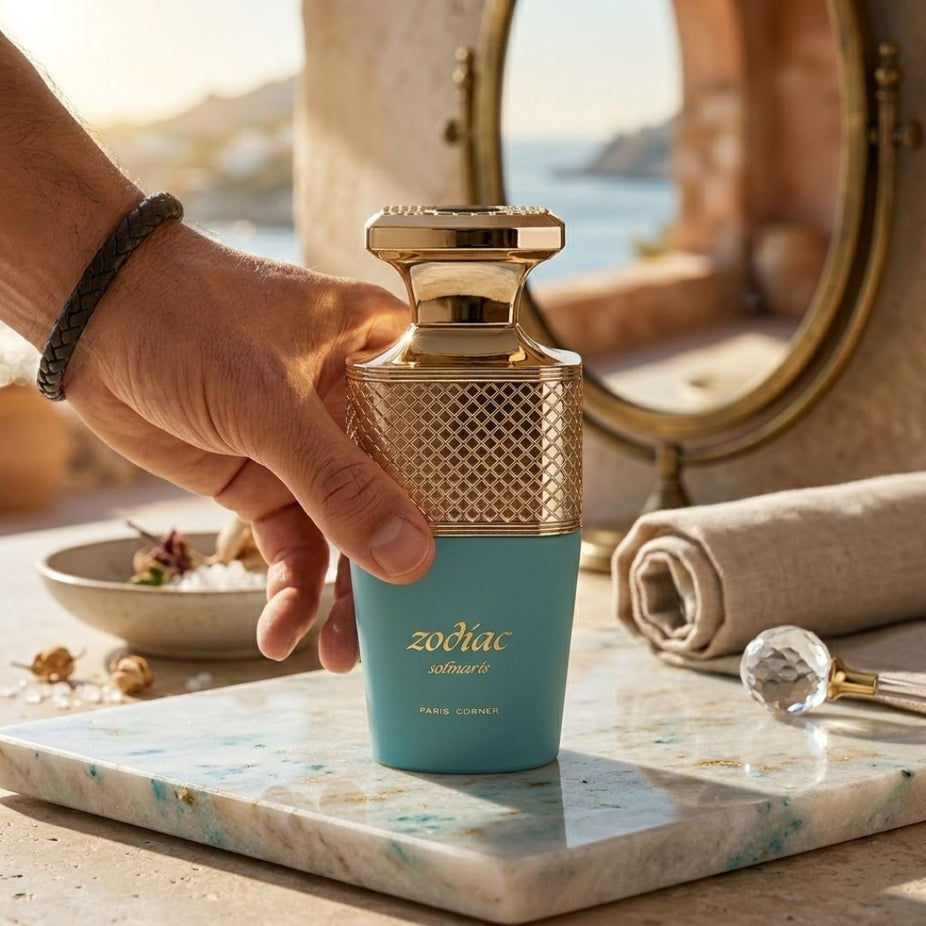 Zodiac Solmaris Eau de Parfum spray by Paris Corner, 100ml bottle with elegant packaging, showcasing the fragrance inside.