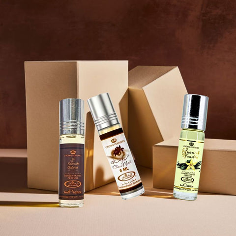 Choco Musk, Spanish Vanilla & French Coffee Perfume Oils 6ML (0.2 OZ) By Al Rehab | A Gourmand Trio Of Sweet, Creamy & Indulgent Scents. (GOURMAND BUNDLE) - Intense Oud