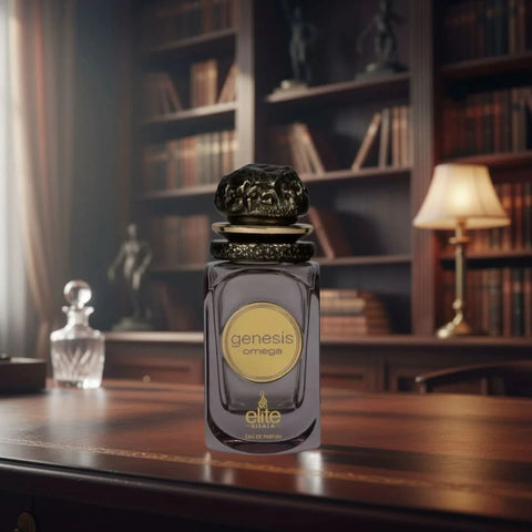 Elite Risala Genesis Omega Eau de Parfum spray 100ml bottle, elegant packaging, showcasing the signature fragrance.
