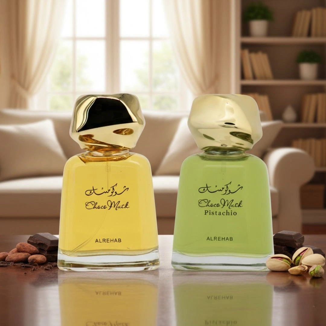 Choco Musk & Choco Musk Pistachio Eau de Parfum Sprays 100ml (3.4 oz) by Al Rehab (Bundle) - Intense Oud