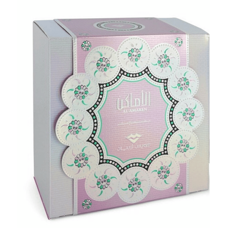 Swiss Arabian Al Amaken EDP 50ml perfume bottle with elegant packaging, showcasing the Swiss Arabian brand and fragrance design.