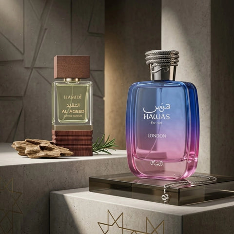 Al Aqeed Eau de Parfum Spray 100ml (3.4 oz) by Hamidi & Hawas London Eau De Parfum Spray 100ml (3.4 oz) By Rasasi (Bundle)