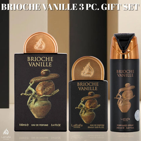 Lattafa Pride Brioche Vanille 3-Piece Eau de Parfum Gift Set | Gourmand Warmth With A Floral-Wooded Twist (Gift Set) - Intense Oud