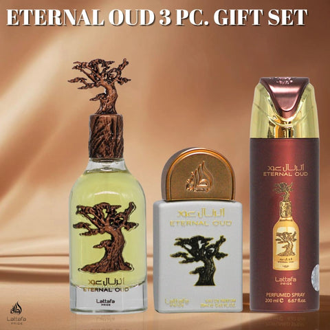 Lattafa Pride Eternal Oud 3-Piece Eau de Parfum Gift Set | Lush Fruit, Powdery Florals & Opulent Smoke (Gift Set) - Intense Oud