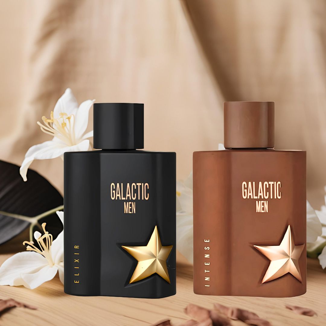 Galactic Men Intense & Galactic Men Elixir Eau De Parfum Sprays 100ML (3.4 OZ) by Maison Alhambra | A Rich, Smoky Duo with Notes of Tobaco, Honey & Amber for a Bold Scent Experience. (Bundle) - Intense Oud