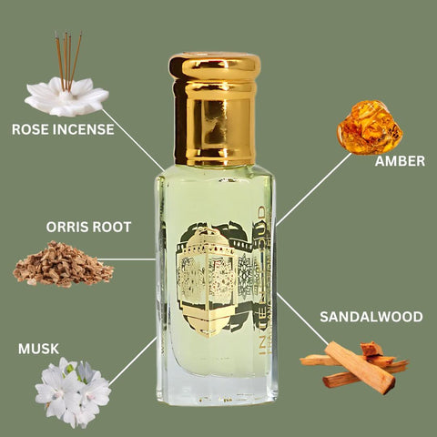Intense Oud Musk Al Bakhoor perfume oil in a 12ml bottle with a black gift box, featuring elegant loose oil packaging.