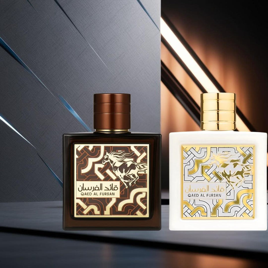 Lattafa Qaed Al Fursan Unlimited & Untamed Eau de Parfum bundle bottles, 90ml each, with sleek packaging and spray nozzles.
