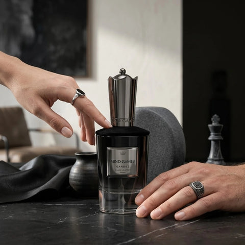 Gardez Extrait de Parfum 100ml by Mind Games, elegant glass bottle of EDP fragrance with a sleek design.