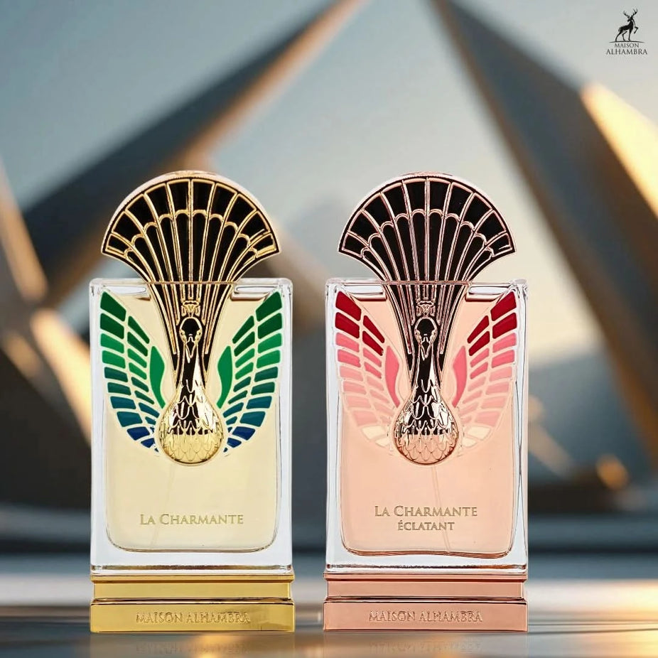 Maison Alhambra La Charmante and La Charmante Éclatant Eau de Parfum sprays bundle, featuring two 100ml bottles with elegant perfume packaging.