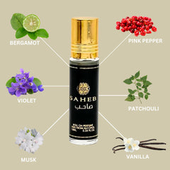 6PCS Saheb Roll-On Perfume Oil - CPO 10ML (0.34OZ) by Ard Al Zaafaran | Long Lasting, Miniature Perfume Oil For Men & Women. (Pack Of 6) - Intense Oud