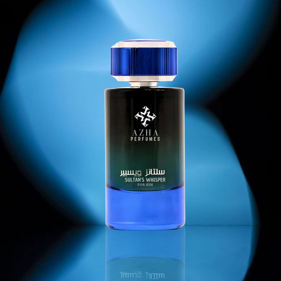 Azha Sultan's Whisper for Him Eau de Parfum spray 100ml, sleek bottle with elegant design, suitable for men.