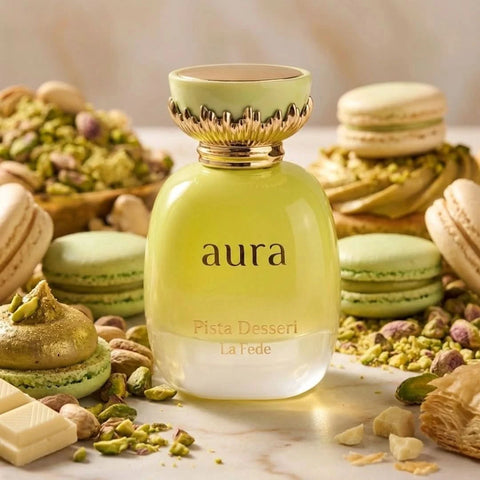 Khadlaj La Fede Aura Pista Dessert Eau de Parfum spray 100ml bottle with elegant design and floral notes.