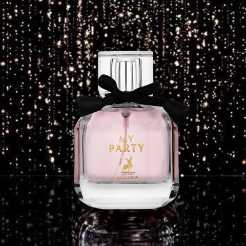 Maison Alhambra My Party Eau de Parfum spray 100ml bottle, elegant packaging and floral design for women.