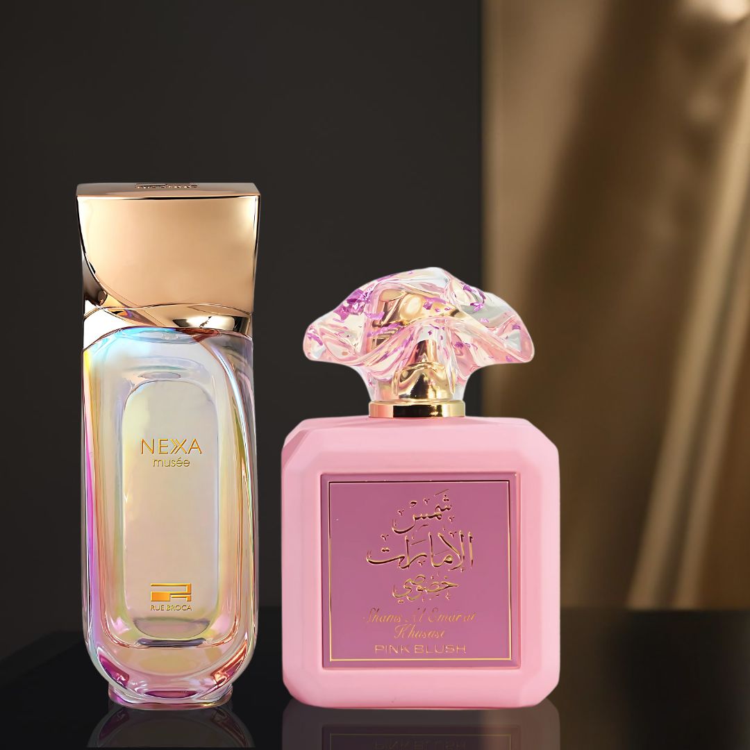 Pink Blush Shams Al Emarat Khususi by Ard Al Zaafaran & Nexa Musee Pour Femme by Rue Broca - Eau De Parfum Sprays 100ML | A Bundle of Sweet, Floral Elegance with a Warm, Sensual Finish. (Bundle) - Intense Oud