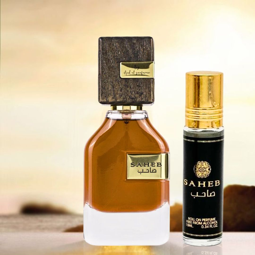 Saheb EDP Spray 70ML (2.3 OZ) & Saheb Roll-On Perfume Oil CPO 10ML (0.34 OZ) by Ard Al Zaafaran. (WONDER BUNDLE) - Intense Oud