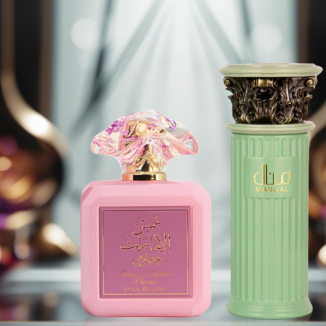 Pink Blush & Manaal Eau de Parfum Sprays 100ml (3.4 oz) by Ard Al Zaafaran | Your Passport to a Dessert-Lover’s Paradise (Bundle) - Intense Oud