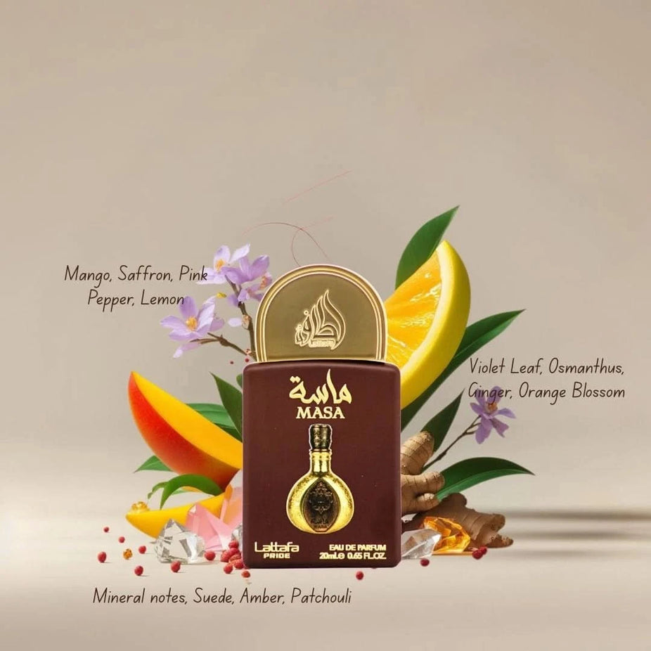 Lattafa Pride Eau de Parfum gift set with five 20ml bottles, elegant packaging, featuring floral and woody fragrance notes.