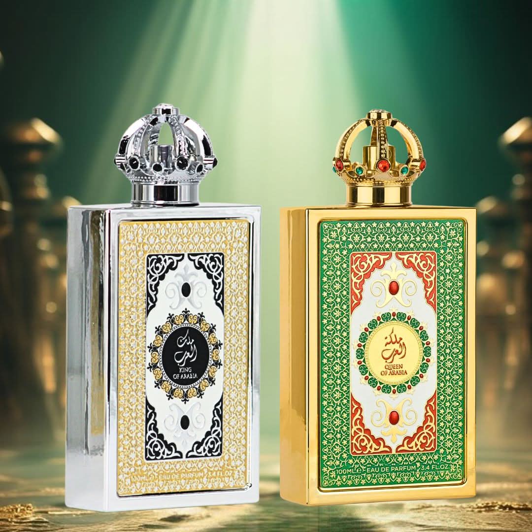King of Arabia & Queen of Arabia Eau De Parfum Sprays 100ml (3.4 oz) by Lattafa Pride | Desert King, Ocean Queen – A Love Story in Fragrance (Bundle) - Intense Oud