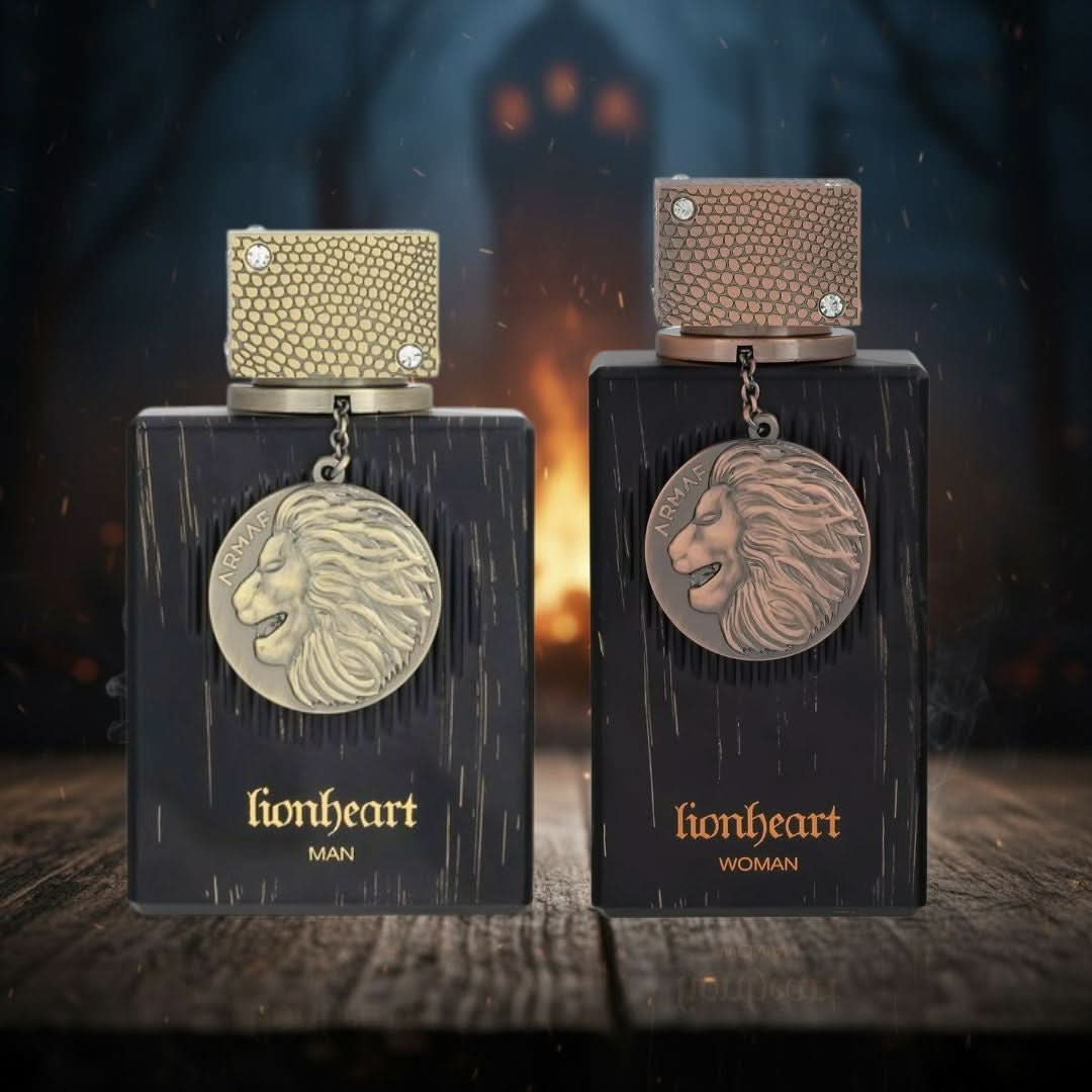 Bundle of Armaf Club De Nuit Lionheart Men and Women Eau de Parfum sprays, 100ml each, featuring sleek bottles and modern design.
