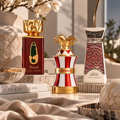 Brooch, The Show Magnifique & Aira Eau De Parfum Sprays 100ml (3.4 oz) By Paris Corner (Bundle)