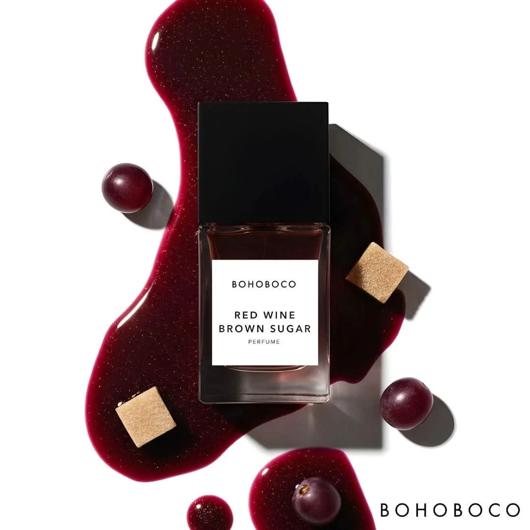 Bohoboco Red Wine Brown Sugar Eau de Parfum spray 50ml bottle, elegant perfume with rich, warm scent in a sleek glass bottle