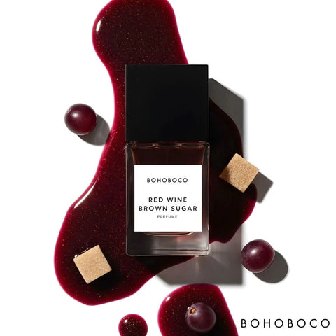 Bohoboco Red Wine Brown Sugar Eau de Parfum spray 50ml bottle, elegant perfume with rich, warm scent in a sleek glass bottle