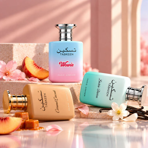 Taskeen Caramel Cascade, Wowie & Lactéa Divina Eau de Parfum Spray 100ml (3.4 oz) by Paris Corner (Bundle)