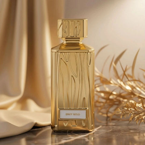 Hamidi Envy Gold Eau de Parfum spray bottle with gold accents, 100ml (3.4 oz) elegant perfume for women.