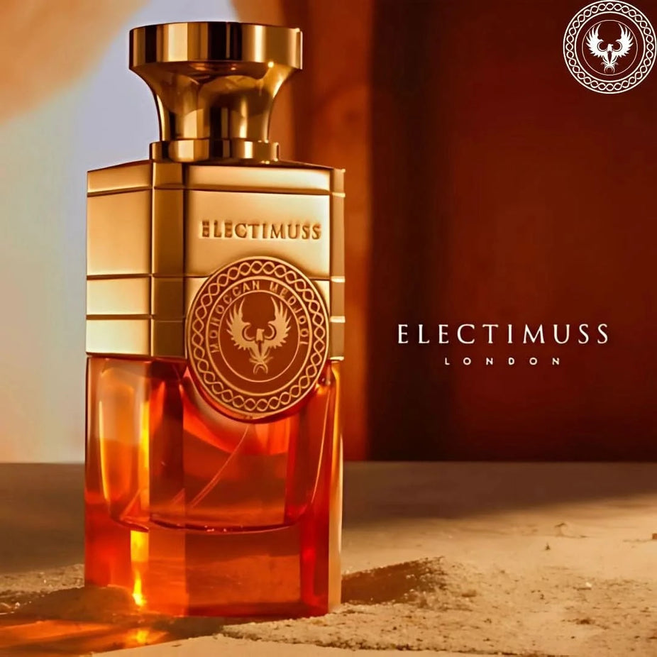 Moroccan Medjool parfum spray by Electimuss London, 100ml EDP extract with elegant bottle and luxurious fragrance presentation.