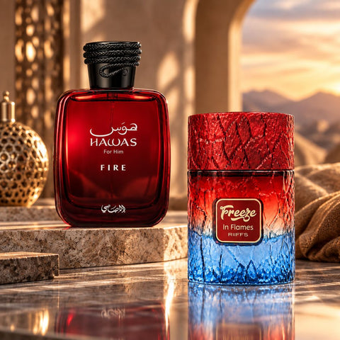 Hawas Fire by Rasasi & Freeze in Flames by Riiffs Eau de Parfum Sprays 100ml (3.4 oz) (Bundle)