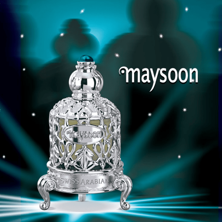Swiss Arabian Maysoon Perfume Oil in 15ml CPO bottle, featuring elegant packaging and concentrated fragrance.