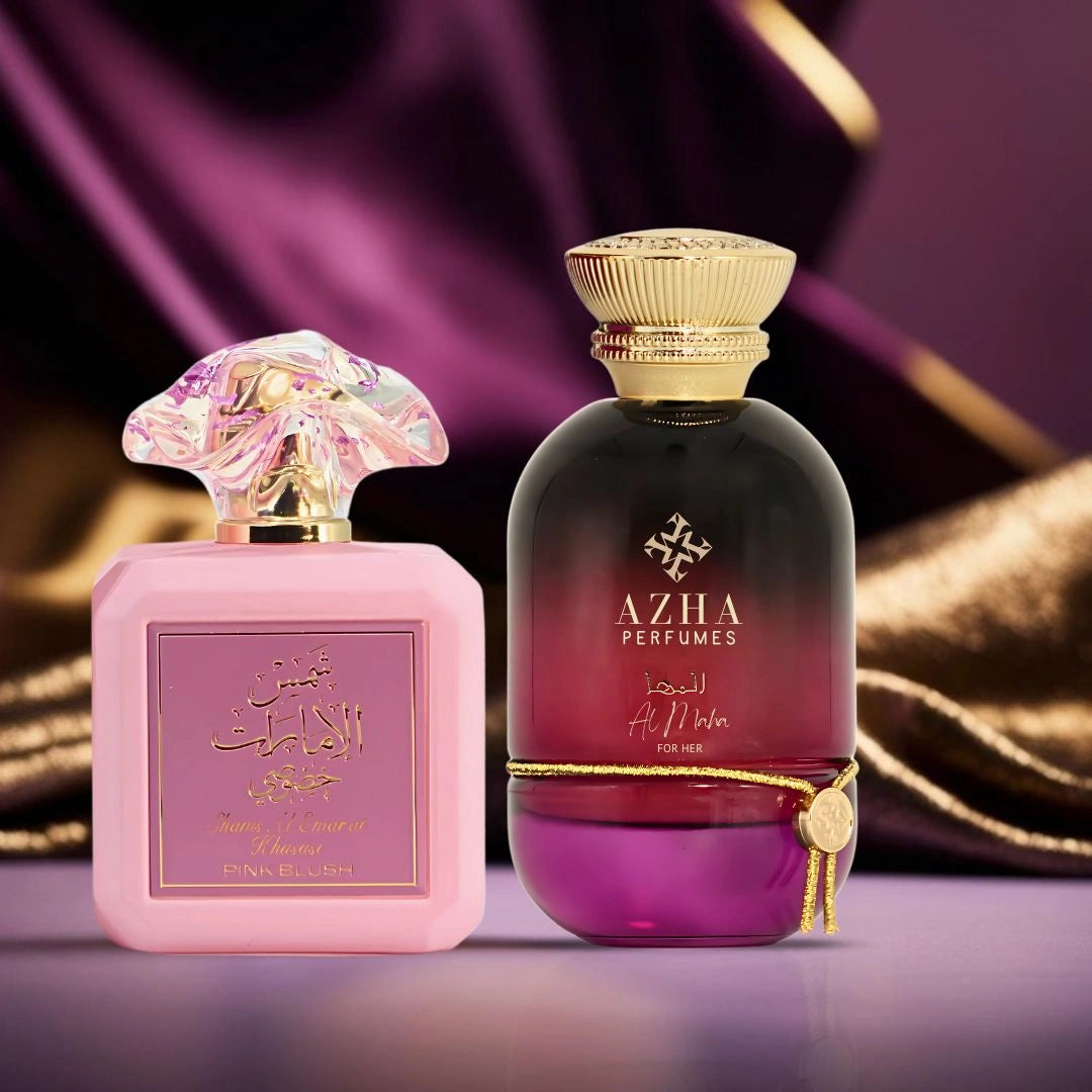 Pink Blush by Ard Al Zaafaran & Al Maha by Azha – Eau de Parfum Sprays 100ml (3.4 oz) | One Sparkles With Sugary Sweetness, the Other Captivates With Exotic Depth (Bundle)