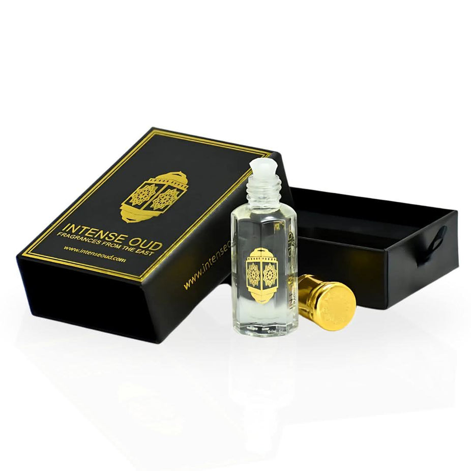 Intense Oud Al Bahar Perfume Oil 12ml in a black gift box, featuring a luxurious loose oil with rich, warm fragrance.