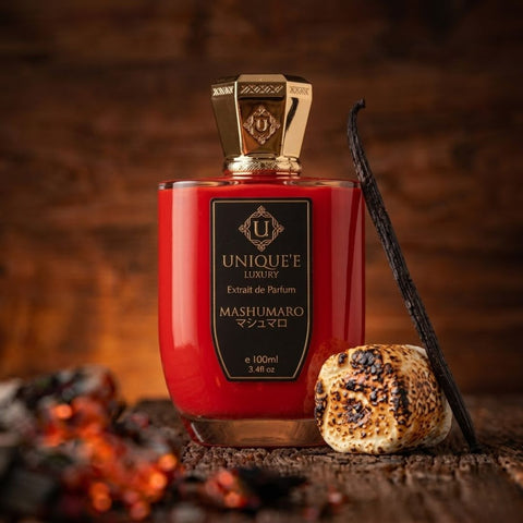 Unique'e Luxury Mashumaro Extrait de Parfum 100ml EDP bottle with sleek design and elegant packaging.