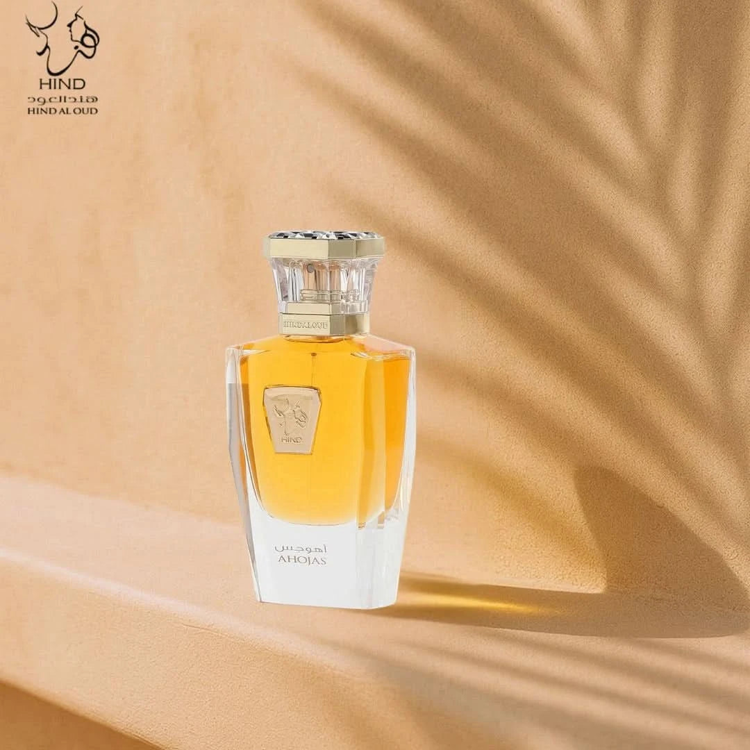 Hind Al Oud Ahojas Eau de Parfum Spray 50ml with elegant bottle and floral design, showcasing the fragrance's luxurious packaging.