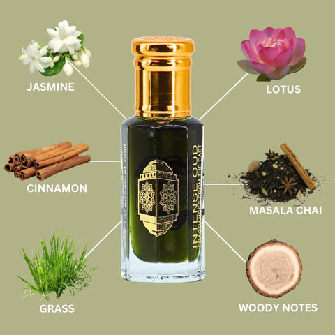 Jannet El Firdaus perfume oil in a 12ml bottle with black gift box by Intense Oud, showcasing the luxurious loose oil product.