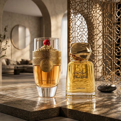 Bundle of Intense Oud Tiramisu Speculoos and Choco Musk Eau de Parfum sprays in 100ml bottles, featuring rich, dessert-inspired scents.