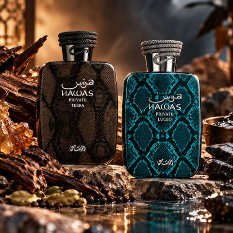 Hawas Private Terra & Luceo Extrait De Parfum Spray 100ml (3.38 oz) by Rasasi (Bundle)