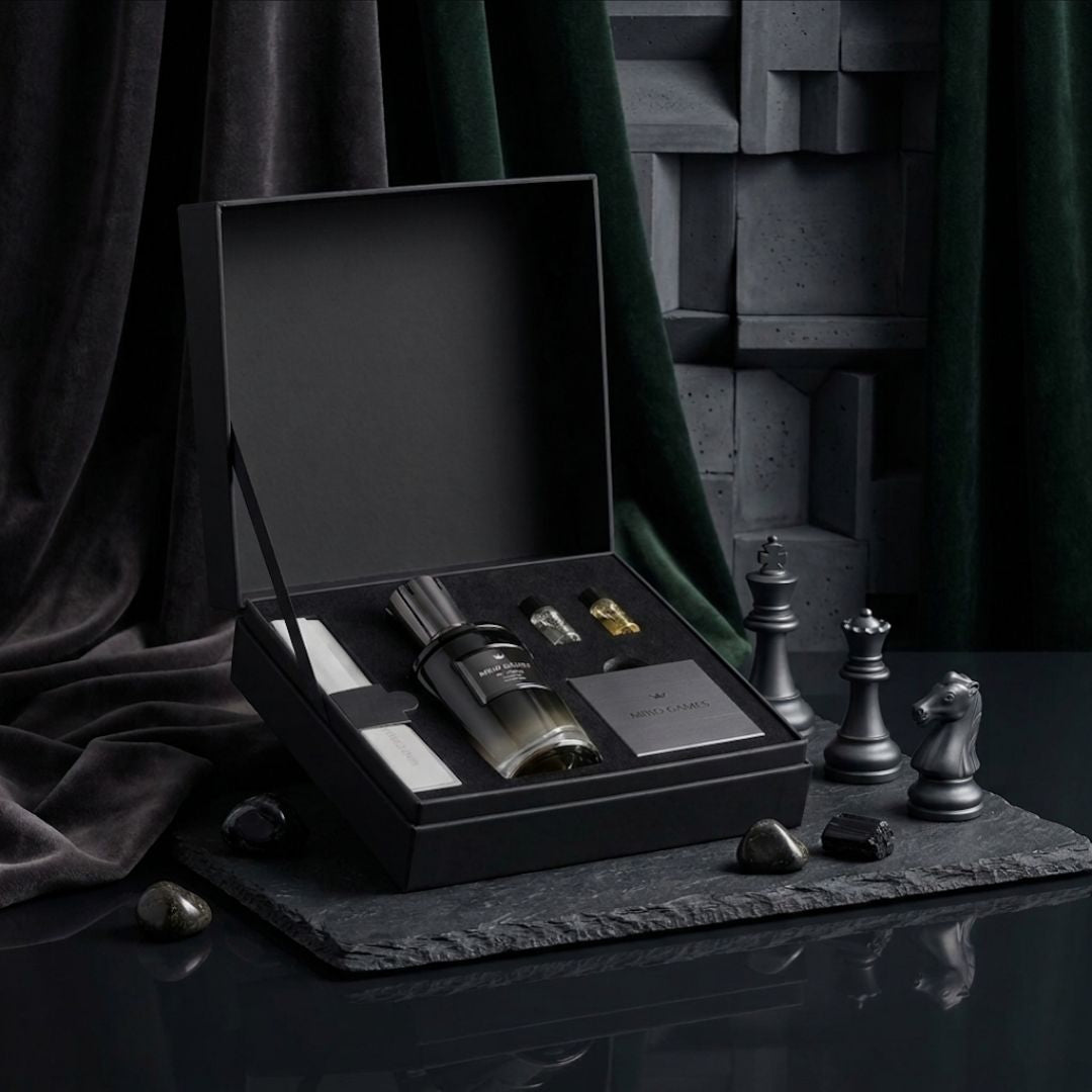 Kingside Extrait de Parfum 100ml by Mind Games, elegant glass bottle with black cap, showcasing the luxurious EDP concentration.