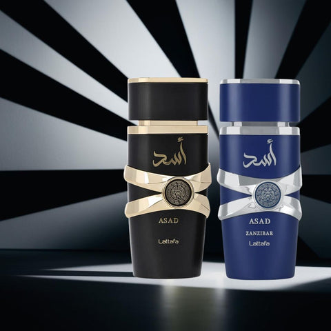 Asad & Asad Zanzibar Eau De Parfum Sprays 100ML (3.4 OZ) by Lattafa | Smoky Heat & Ocean Breeze—Bold Contrasts, One Signature Style. (Gift Set) - Intense Oud
