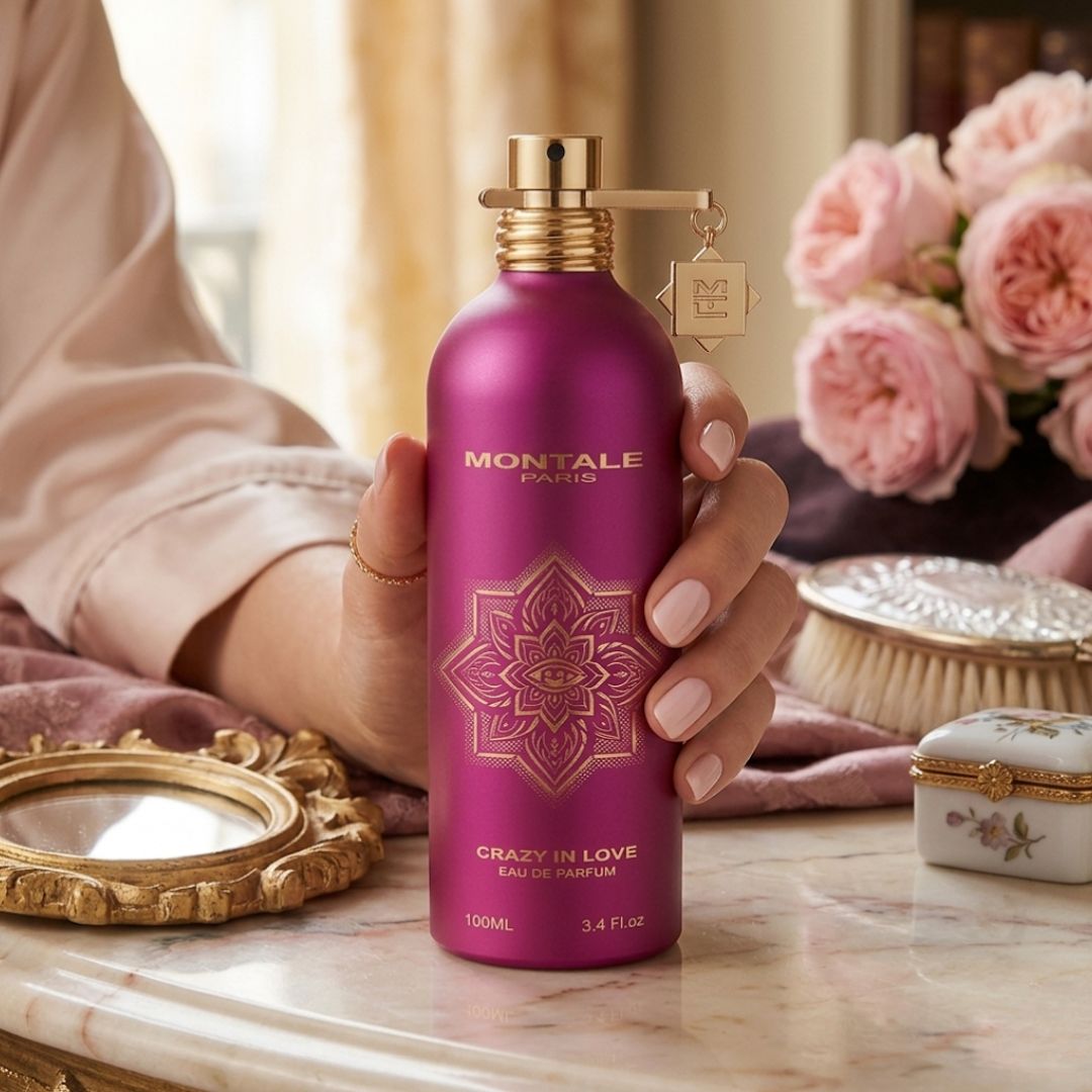 Montale Crazy In Love Eau de Parfum spray bottle, 100ml, with elegant packaging and floral fragrance design.