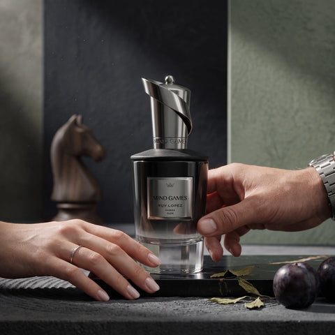 Mind Games Ruy Lopez Extrait de Parfum 100ml EDP bottle with elegant packaging, showcasing luxurious fragrance for men.