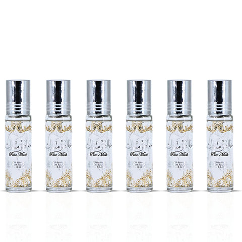 Pure Musk Roll On Perfume Oil CPO 10ML (0.34 OZ) By Ard Al Zaafaran | A Whisper Of Pure White Musk, Perfect For Subtle Elegance. (Pack Of 6) - Intense Oud