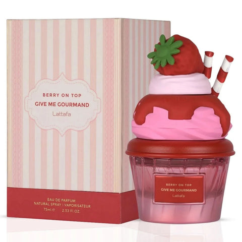 Bundle of Lattafa Mallow Madness, Cookie Crave, and Berry on Top Eau de Parfum sprays, 75ml each, with colorful bottle designs.