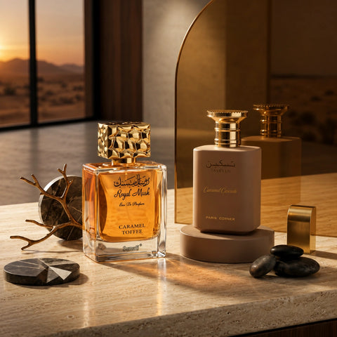 Royal Musk Caramel Toffee Eau de Parfum Spray 100ml (3.4 oz) by Surrati & Taskeen Caramel Cascade Eau de Parfum Spray 100ml (3.4 oz) by Paris Corner (Bundle)