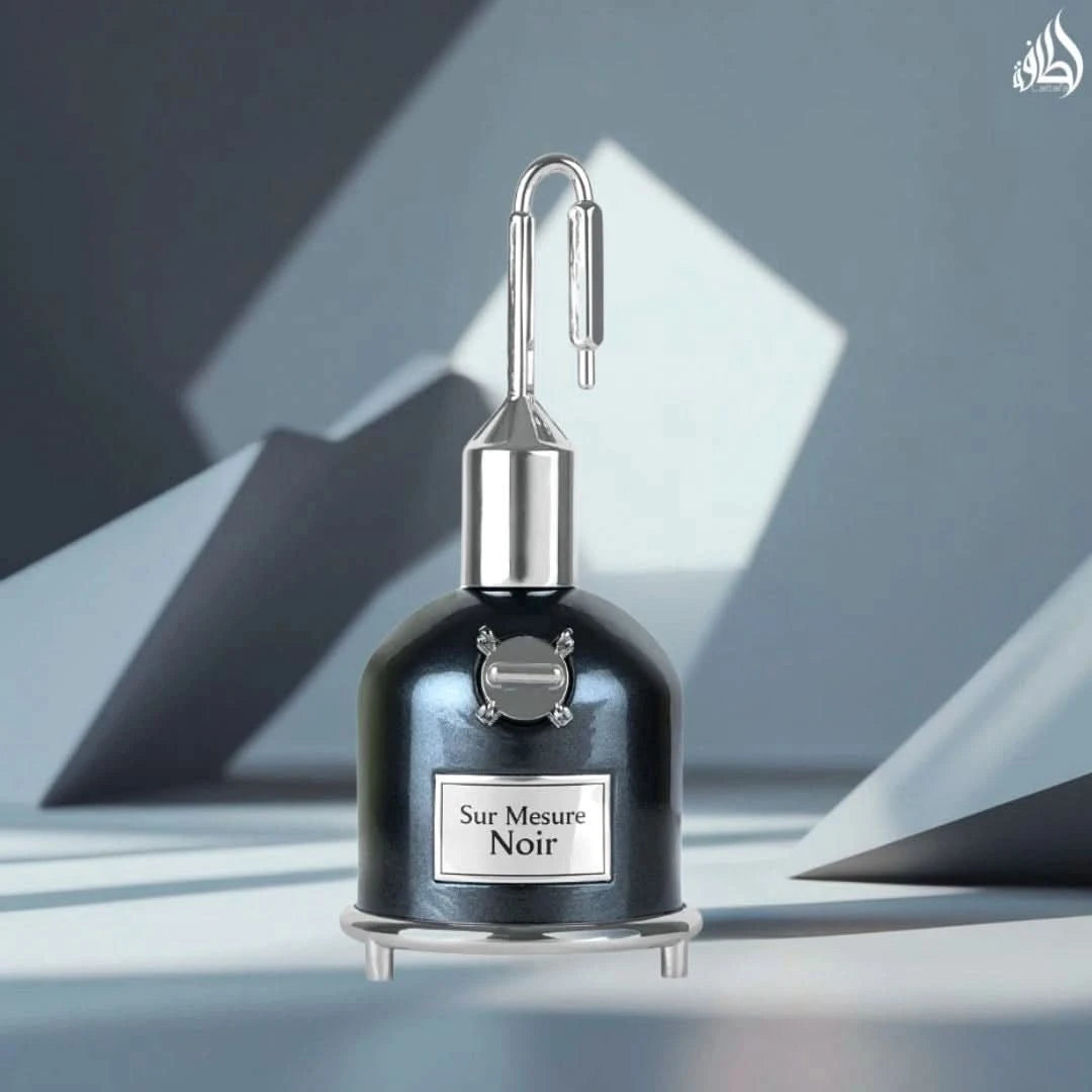 Lattafa Pride Sur Mesure Noir Eau De Parfum spray bottle, 100ml, with sleek black packaging and elegant design.